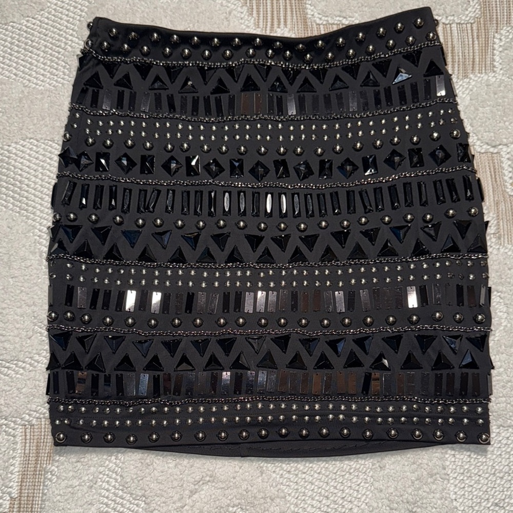 Bebe Black Embellished Mini Pencil Skirt